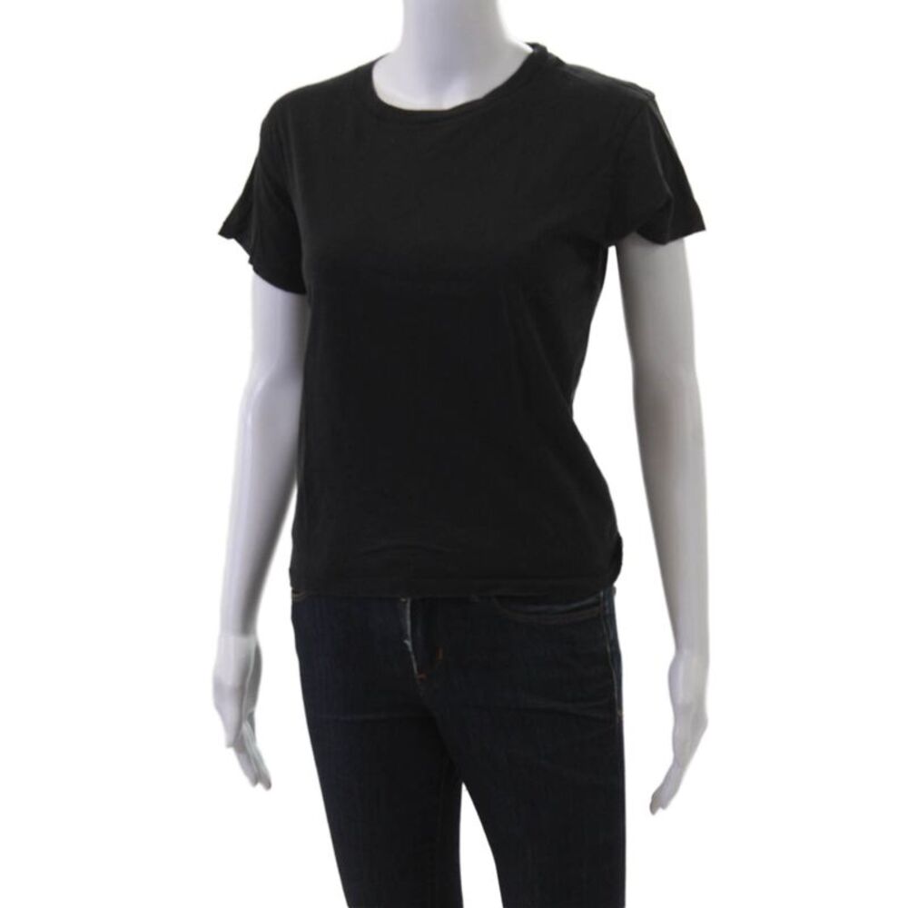 Leallo Womens Basic T-Shirt Black Crew Neck Short Sleeve 100% Cotton Size S